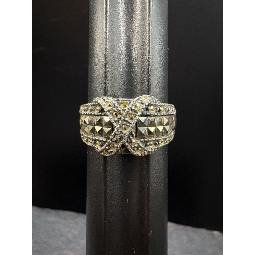 4.73g Vintage 925 Sterling Silver Marcasite X Knot Band Ring Art Deco Size 8.25